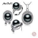 925 Silver Top Quality 100% Genuine Black Freshwater Pearl Pendant Earrings And Ring Set-Black Pearl-JadeMoghul Inc.
