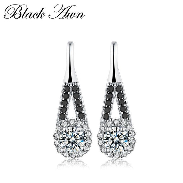 925 Sterling Silver Black Zircon Earrings--JadeMoghul Inc.