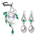 925 Sterling Silver Emerald Leaf DesignSet-White-JadeMoghul Inc.