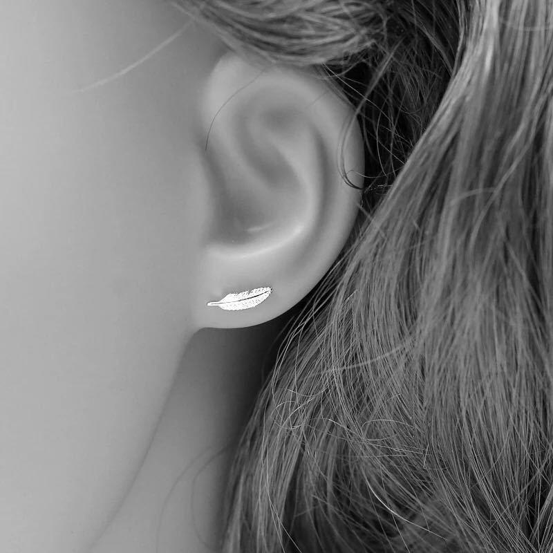 925 Sterling Silver Feather Stud Earrings--JadeMoghul Inc.