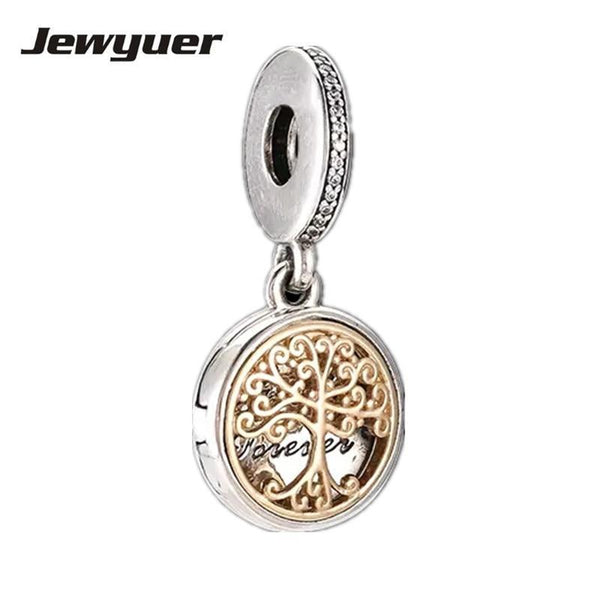 925 Sterling Silver jewelry floating dangle Charms with gold family tree Fit beads Bracelets necklaces DIY assessories GD094--JadeMoghul Inc.