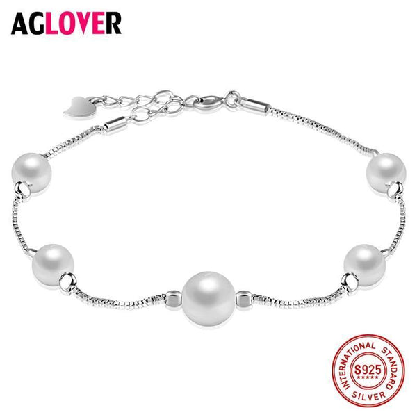 925 Sterling Silver Pearl Bracelet Women Fashion Charm Bracelet Female Brand 100% Silver Jewelry--JadeMoghul Inc.