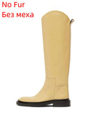 QUTAA 2023 Ins Brand Women Genuine Leather Knee High Boots Low Heel Motorcycle Warm Long Boots Woman Shoes Black Size 34-42