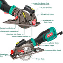 HYCHIKA Mini Circular Saw, 750W Laser Guide Electric Circular Saw, 3500RPM Saw Power Tool with 6 Blades