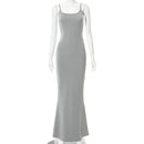 Hugcitar Satin Slip Sleeveless Backless Slim Sexy Maxi Dress 2022 Spring Women Party Y2K Concise Bodycon Elegant Clothing