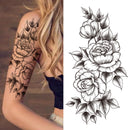 Death Skull Flower Temporary Tattoo For Women Girls Snake Bird Peony Tattoo Sticker Black Fake Blossom Sexy Tatoo Transfer Adult