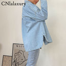 CNlalaxury 2022 Spring Denim Shirt Coat Women Long Sleeve Pocket Cardigan Streetwear BF Jean Jacket Harajuku Cowboy Outwear Tops