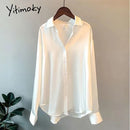 Yitimoky SATIN Long Sleeve Blouse Button Up Shirt Women Summer 2022 New Female Elegant Ladies Tops Korean Fashion Office Lady