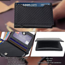 Carbon Fiber Leather Business Metal Aluminum Wallet for Men RFID Blocking 100% Genuine Leather Slim Pop Up Card Holders