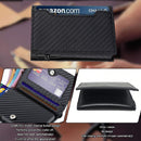 Carbon Fiber Leather Business Metal Aluminum Wallet for Men RFID Blocking 100% Genuine Leather Slim Pop Up Card Holders