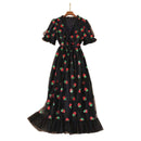 ISAROSE 2022 Strawberry Dress Women Deep V Puff Sleeve Sweet Voile Mesh Sequins Embroidery French Party Dresses 4XL 5XL