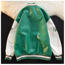 American retro letter embroidery leather jackets coats women&