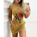 Dress Women Summer floral Printing Pocket Condole Belt sling Bag Hip Dresses Casual Vestidos ZC6112