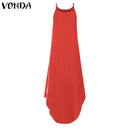 Printed Maxi Dresses VONDA Bohemian Sexy Sleeveless Sundress Women Causal Halter Summer Beach Dress Asymmetric Long Dresses