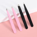 Hair Removal Tweezers Stainless Steel Eyebrow Tweezers Pink Slanted Black Tip Point Face Harmless Makeup Beauty Tool Black/Pink