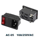 IEC320 C14 Electrical AC Socket 3 pin red LED 250V Rocker Switch 10A fuse female male inlet plug connector 2 pin socket mount