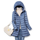 SEDUTMO Winter Womens Down Jackets Long Ultra Light Thin Casual Coat Puffer Jacket Slim Remove Hooded Parka ED1275