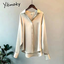 Yitimoky SATIN Long Sleeve Blouse Button Up Shirt Women Summer 2022 New Female Elegant Ladies Tops Korean Fashion Office Lady