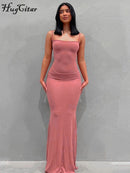Hugcitar Satin Slip Sleeveless Backless Slim Sexy Maxi Dress 2022 Spring Women Party Y2K Concise Bodycon Elegant Clothing