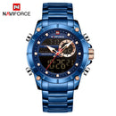 NAVIFORCE Luxury Original Men Sports Wrist Watch Gold Quartz Steel Waterproof Dual Display Clock Watches Relogio Masculino 9163