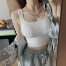 Seamless Crop Top Women Underwear Wire-Free U-Shaped Camisole Wide Straps Striped Solid Bralette Lingerie New