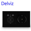 Delviz EU Standard USB socket, Double Outlet,16A Quality power panel AC 110~250V 146mm * 86mm,Double frame Wall USB Power Outlet