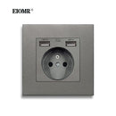 EOMR Wall USB Power Socket 5V 2.1A EU France Belgium Electrical Socket 16A Dual USB Plug IOS Android Phone Charging Ports Socket