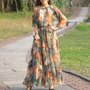 Maxi Dress Floral Printed Loose Chiffon Fashion Abaya Islamic Clothes Muslim Female Saudi Arabia Dubai Kaftan Long Dress Summer
