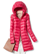 SEDUTMO Winter Womens Down Jackets Long Ultra Light Thin Casual Coat Puffer Jacket Slim Remove Hooded Parka ED1275