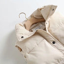 2022 Autumn Winter Women Solid Loose Vest Drawstring Stand Collar Long Vest Jacket Cotton Padded Women Windproof Warm Waistcoat