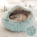 Winter Long Plush Pet Cat Bed Round Cat Cushion Cat House 2 In 1 Warm Cat Basket Cat Sleep Bag Cat Nest Kennel For Small Dog Cat