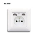 EOMR Wall USB Power Socket 5V 2.1A EU France Belgium Electrical Socket 16A Dual USB Plug IOS Android Phone Charging Ports Socket