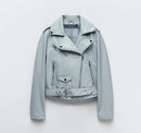 Spring and Autumn 2022 belt detachable epaulet motorcycle jacket leather jacket