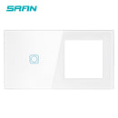 SRAN F6 Series White Crystal Tempered Glass Panel Light switch eu french wall socket usb tv rj45 rj11 Sensor switch Module DIY