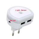 LED Night Lights With Dual USB Port Charger Sensor Light Control Bedroom Wall Lamp Home Emergency Lights EU/US Plug Socket Lamps