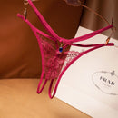 Lace Sexy Thong Ladies Cross Belt Ultra-Thin Hollow Temptation Panties Open File t Pants Eyelash Diamond Cutout Thong Underwear