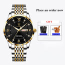 POEDAGAR Men Watch Stainless Steel Top Quailty Luxury Push Button Hidden Clasp Waterproof Luminous Date Week Sport Wrist Watches