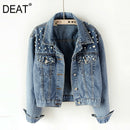 DEAT Fast Delivery New Autumn Fashion Women’s Denim Jacket Full Sleeve Loose Button Pearls Short Lapel Wild Casual 2022 AP446