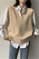 Fashion Autumn Winter Sleeveless Sweaters Vest Women V-neck Solid Simple Slim All-match Casual Korean Style Teens Sweater Tops