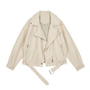FTLZZ 2022 New Spring Women Pu Leather Motorcycle Jacket Female With Belt Solid Color Jackets Ladys Loose Casual Jacket