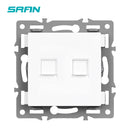SRAN F6 Series White Crystal Tempered Glass Panel Light switch eu french wall socket usb tv rj45 rj11 Sensor switch Module DIY