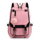 Fengdong large school bags for teenage girls USB port canvas schoolbag student book bag fashion black pink teen school backpack