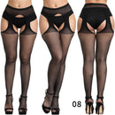 Sexy Solid Striped Elastic High Waist Transparent Stockings Lingerie Garter Fishnet Pantyhose Open Crotch Tights