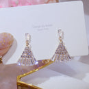 JUWANG Luxury Plated 14K Real Gold Leaves Earring Delicate Micro Inlaid Cubic Zircon CZ Stud Earrings Wedding Jewelry Pendant
