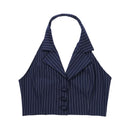 Womens Stripe Vests Elegant OL Waistcoat Suit Vest Halter Neck V-Neck Office Ladies Crop Tops Business Formal Work Wear Mujer