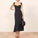 Dresses For Women 2022 Elegant Vintage Floral Dress Frill Sweetheart Neck Sleeveless Strap Tie Ruffle Hem Summer Beach Dress
