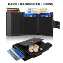 2022 Fashion Aluminum Credit Card Wallet RFID Blocking Trifold Smart Men Wallets 100% Genuine Leather Slim with Coin Pocket