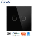 EsooLi Tuya Smart Life Glass Panel EU/UK Standard Touch Switch Zero/Single Fire Line Voice Control Light Wireless Wall Switch