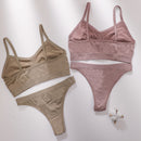 Sexy Women Bra Set Seamless Bra and Pantys Set Sexy Lingerie Set Rib Crop Top Female Brassiere Low Wasit Thong Fitness Underwear