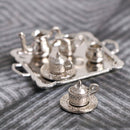 10Pcs/Set 1/12 Dollhouse Miniature Silver Metal Tea Coffee Tray Tableware Set For Dollhouse Decoration